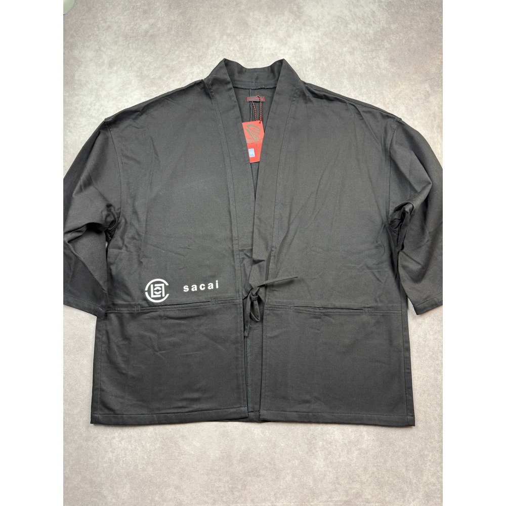 NWT Clot x Sacai Kimono Jacket Black Cotton Twill Wrap Men L/XL Japan Streetwear